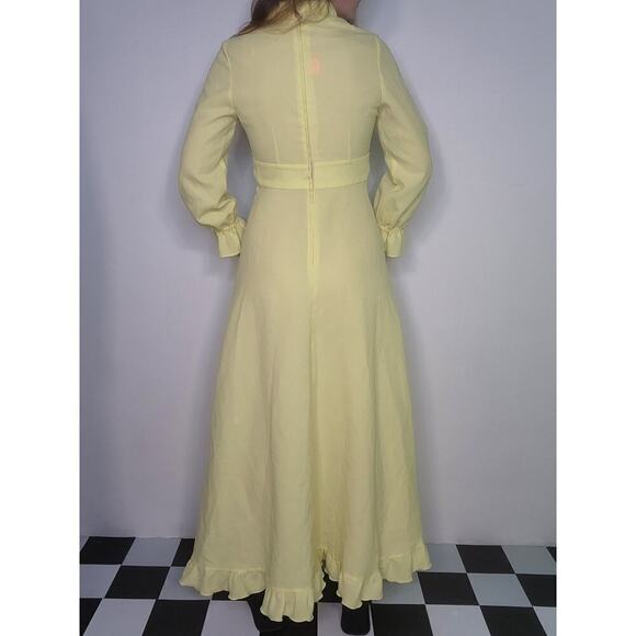 50s 60s Vtg Whimsi Yellow Cottage Prairie Vneck Empire Waist Maxi Dress Sz Small - Picture 8 of 10